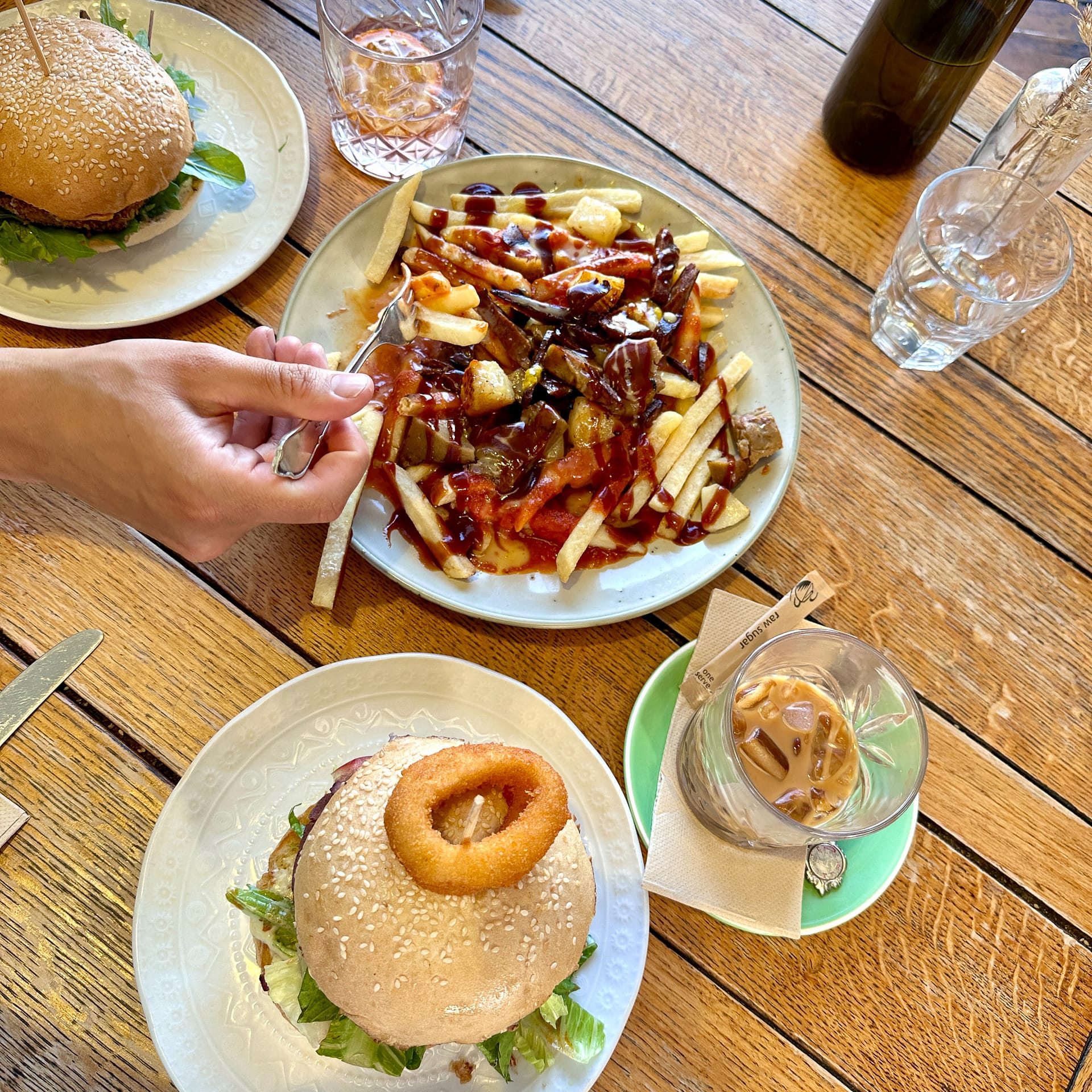 Two burgers at Grater Goods with Loaded fries
